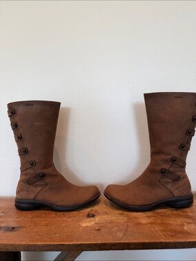 Merrell Brown Leather Mid-Calf Button-Accent Boots